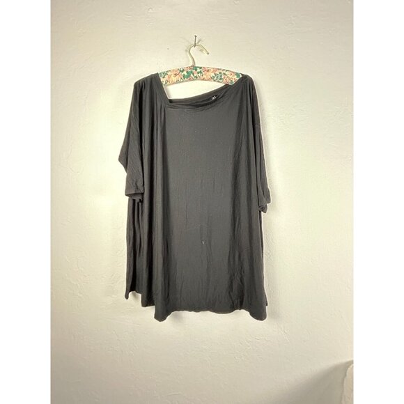 Kedem Sasson Womens One Size Black Asymmetrical Neckline Short Sleeve Blouse Top - Picture 1 of 8